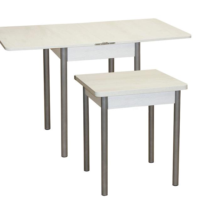 Стол кухонный Компакт расклад ш600(1200)*г750*в600 лдсп бетон пайн белый опора прямая хром